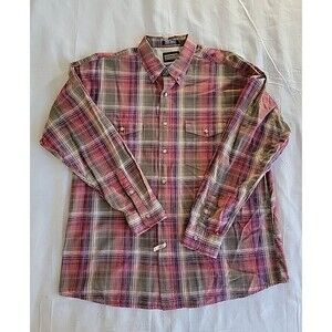 Panhandle Slim Shirt Mens XL Button Down Brown Red Plaid Western Cowboy Cotton